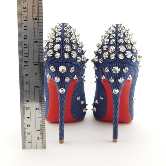 CHRISTIAN LOUBOUTIN Denim Blue Spiked Heel Pumps 36.5 - Picture 6 of 9